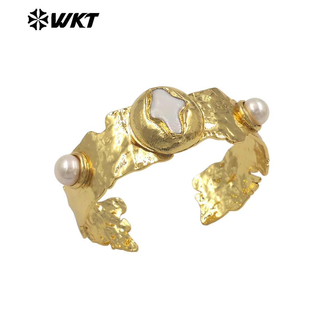 MPB131 The New Listing 18K Gold Electroplated Natural Freshwater Pearls Round And Cross Cuff Women Bangles For Friends Gift