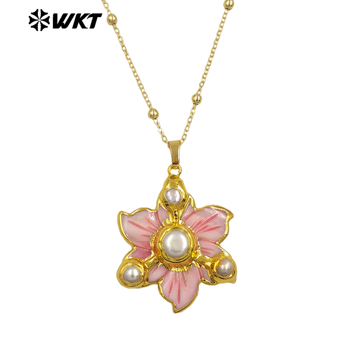 WT-JN295 Best Selling 18K Gold Plated Lovely Delicate Natural Shell Pearl Flower Necklace For Girlfriend As Valentine's Day Gift