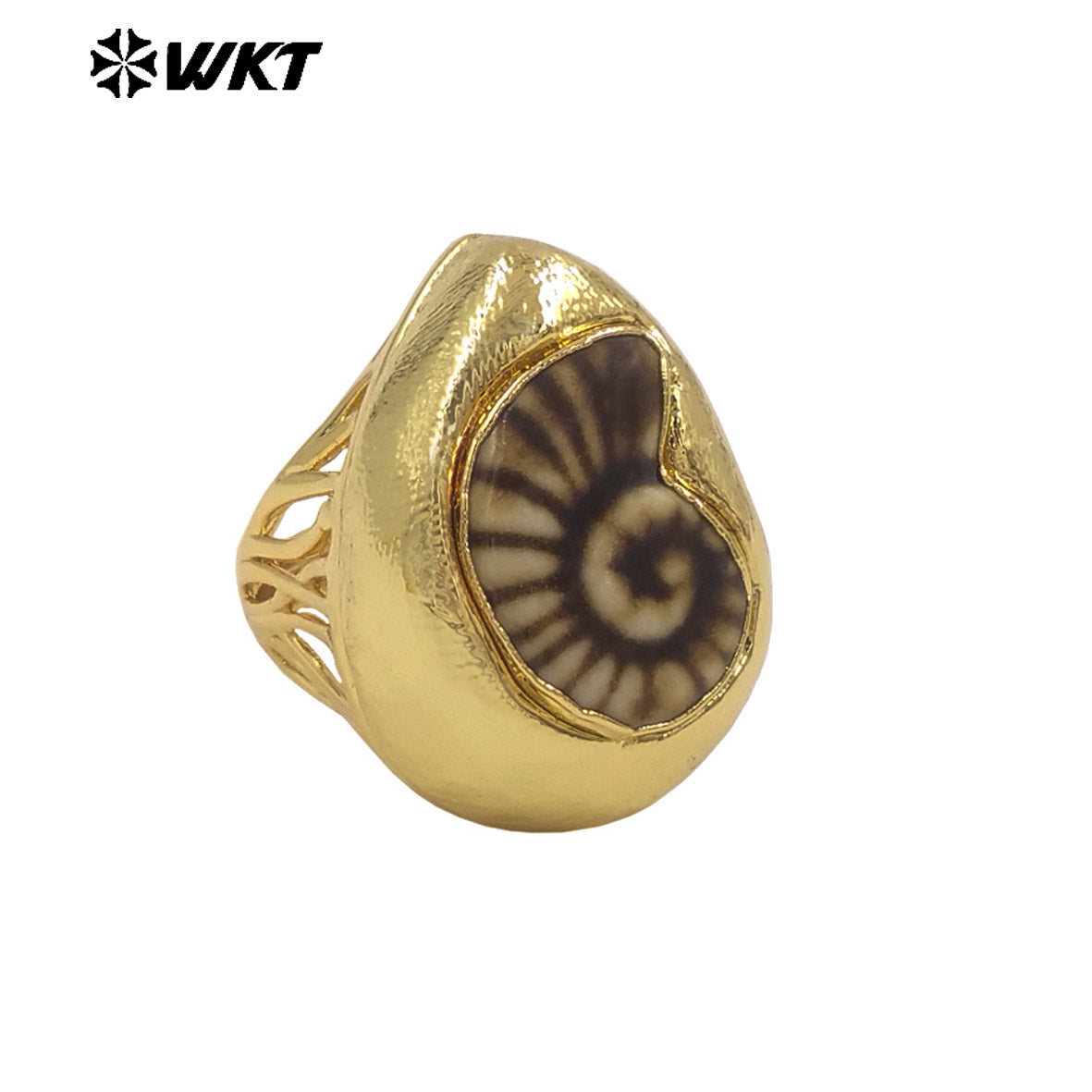 WT-MPR152 Wholesale Boutique 18K Gold Electroplated Ceramic Shell Shape Unisex Rings For Dance Party Wearing Jewelry