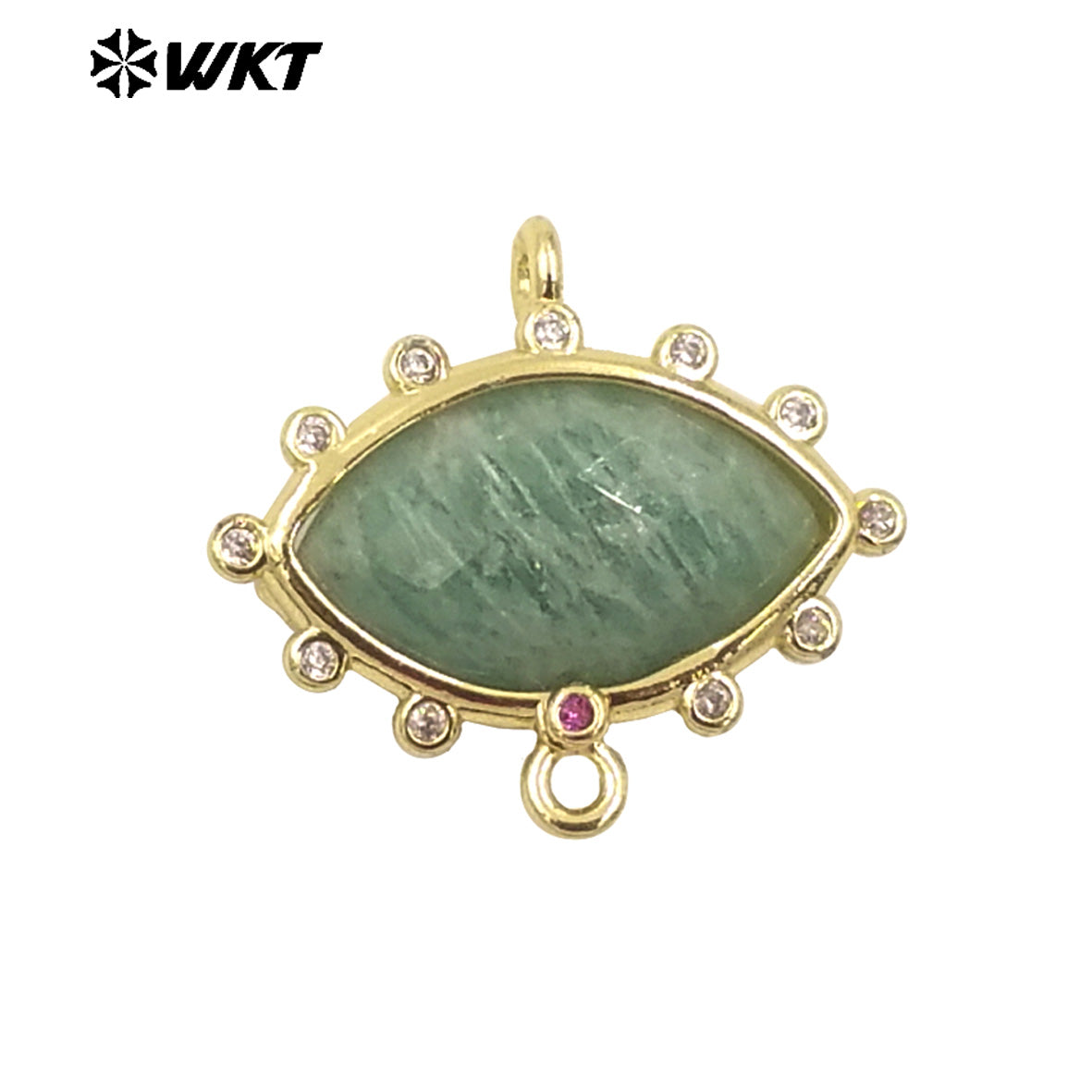 WT-C328 Wholesale Fashion Gold Bezel Setting Small Delicate Horse Eye Shape Double Loops Necklace Connectors