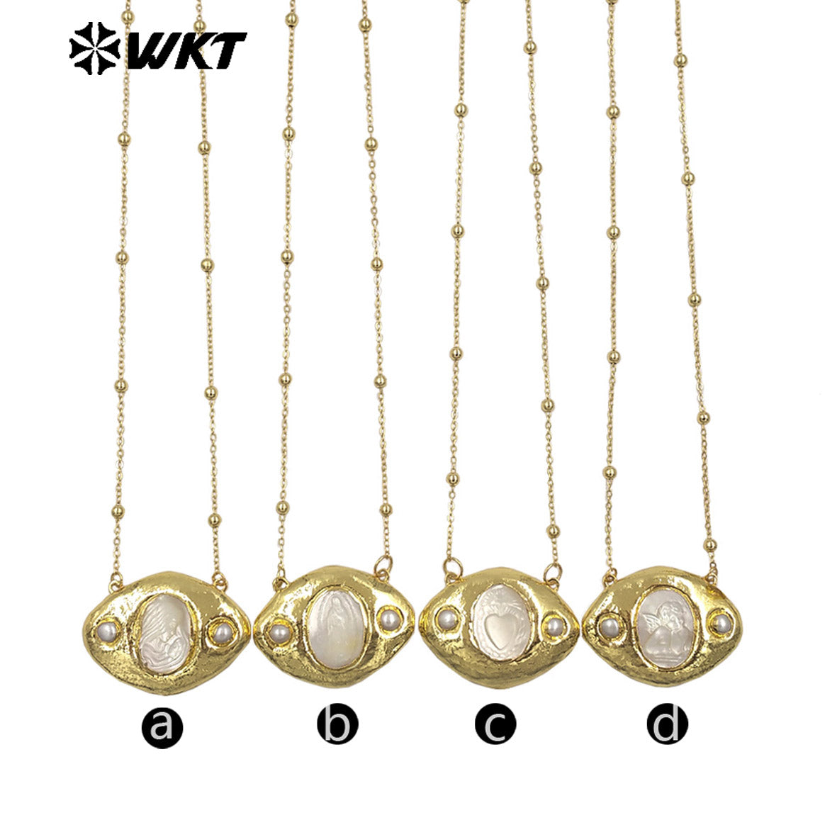 WT-JN388 Factory Wholesale Gold Plated Chain With Religious Style Mother Of Pearl Pendant Necklace For Women Unique Jewelry