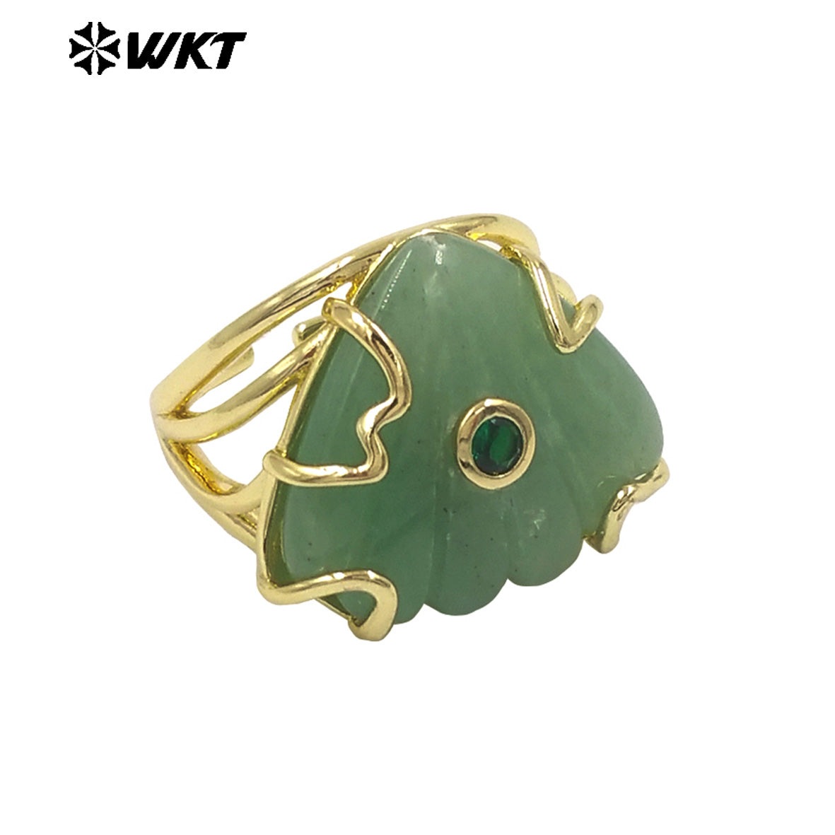 WT-R614 Lovely Design Gold Plated Colorful Zircon And Natural Gemstones Shell Shape Rings For Lady Wedding Wearing Accessory