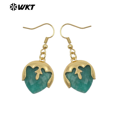 WT-E789 Wholesale Unique Design Gold Plated Cover Top Heart Shape Natural Gemstones Earrings For Women Interesting Jewelry