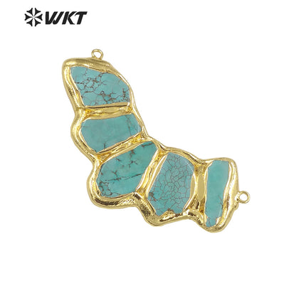WT-P1955 New Design Five Turquoise Stone Assemble Made Vintage Bohemian Gold Plated Double Loops Necklace Findings
