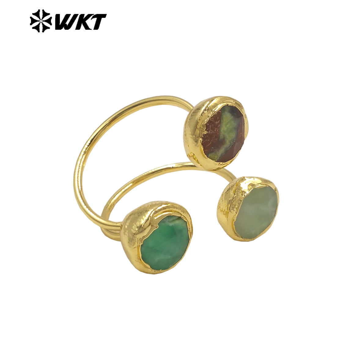 WT-R577 High Quality Natural Australia Chrysoprase Stone Gold Plated Triangle Adjustable Rings For Girls Fashion Accessory