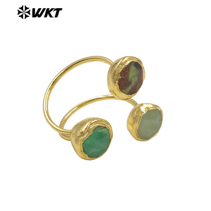 WT-R577 High Quality Natural Australia Chrysoprase Stone Gold Plated Triangle Adjustable Rings For Girls Fashion Accessory