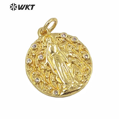 WT-MP186 the Most Populared Round Coin the Beauty Pendant Full Gold Electroplated Metal Charm Pendant As Gift
