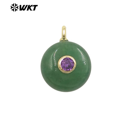 WT-P2024 Wholesale Multi Color Round Natural Gemstones Setting In Zircon Little Pendants For Exquisite Necklace Making