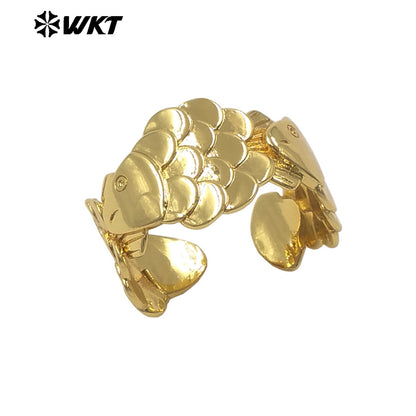 WT-MR047 Top Fashion Yellow Brass Gold Silver Plated Fish Shape Metal Adjustable Size Ring For Women Daily Wearing Jewelry