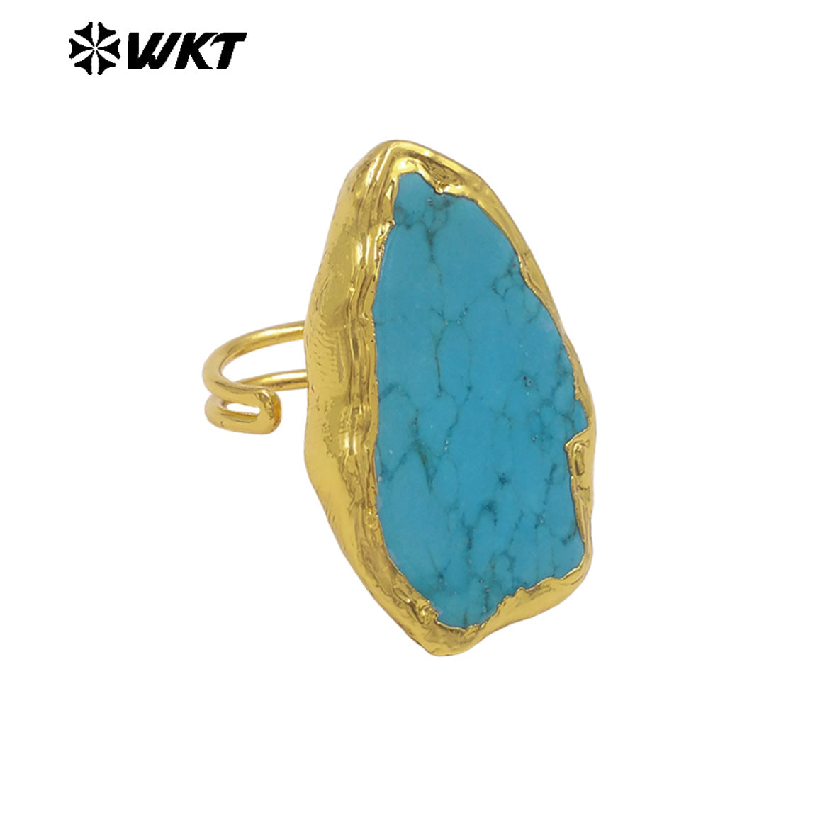 WT-R578 Factory Wholesale 18K Gold Plated Natural Green Turquoise Stone Geometric Shape Adjustable Ring As Friend Gift