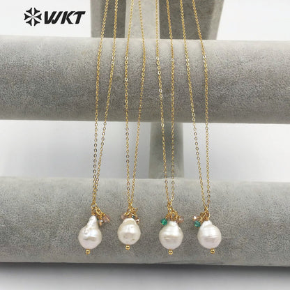 WT-JN108 New Arrival Natural Pearl Necklace and Color Beads Women Stylish Charm Jewelry Pearl Necklace in Stock