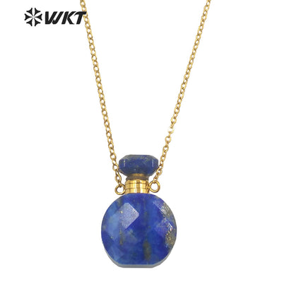WT-N1456 New Design Double Faceted Natural Lapis Aquamarine Stone Perfume Bottle Necklace for Friend Gift Jewelry