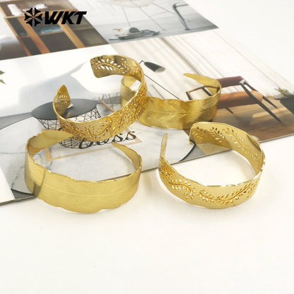 WT-B690 New Design Elegant and Simple 18K Gold Plated Natural Brass Adjustable Leaf Pattern Bracelet for Women Party Accessory