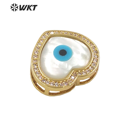 WT-MP202 Amazing Fashion 18k Real Gold Plated Micro Pave Shell Eye Pendant Lady Charming White Shell Cubic Zircon Heart Pendants