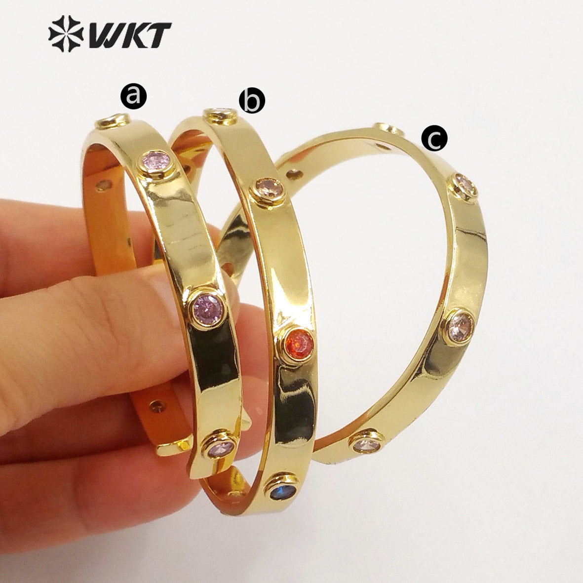 WT-MB117 Elegant Gold Bangle With CZ Stone Multicolor Select Stylish Lady Charm Jewelry Gold Plated CZ Stone Bangle