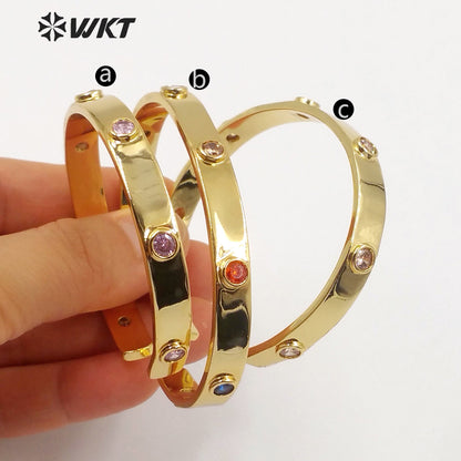WT-MB117 Elegant Gold Bangle With CZ Stone Multicolor Select Stylish Lady Charm Jewelry Gold Plated CZ Stone Bangle