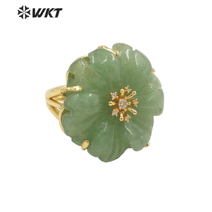 WT-R490 WKT Fashion Design Trendy Gift for Women Flower Shaped Colorful High Quality Gorgeous Natural Gemstone Stone Ring