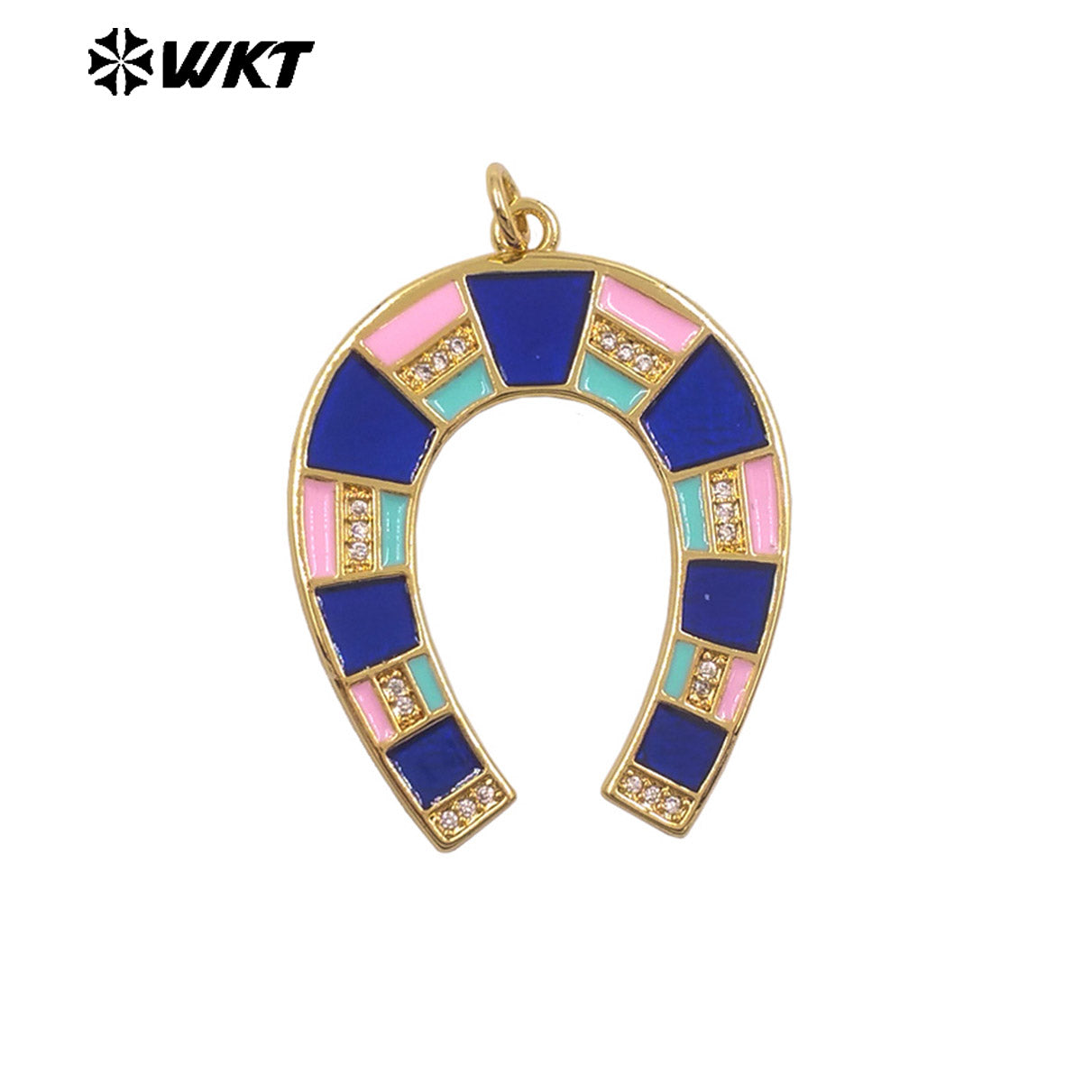 WT-P2078 Amazing Back Full Gold Plated Colorful Drop Oil Letter U Shape Charm Pendants For Handmade Necklace DIY Jewelry