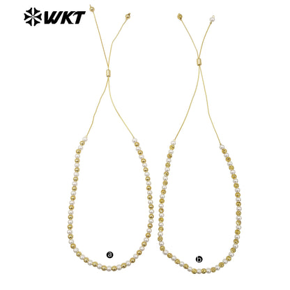 WT-JFN20 Wholesale Fashion Gold Plated Hand Strand Elegant Adjustable Chain Connect Pearl Beads Necklace