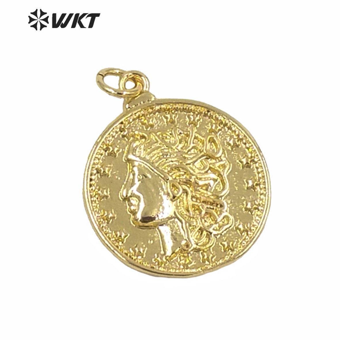 WT-MP188 Wholesale Gold Electroplated Round Coin People Image Pendant for Women Hand Make Jewelry Findings Design the Beauty