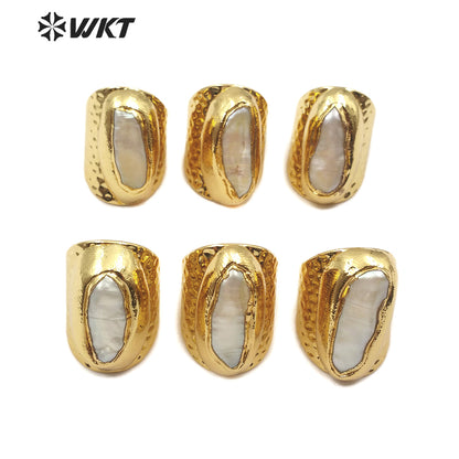 WT-R341 New Design 18k Gold Plated Pearl Ring Natural Pearl Adjustable Size Fashion Charm Jewelry Ring