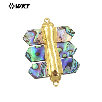 WT-PC010 Wholesale Double Point Natural Abalone Shell Jewelry Finding Connectors for Necklace Charms