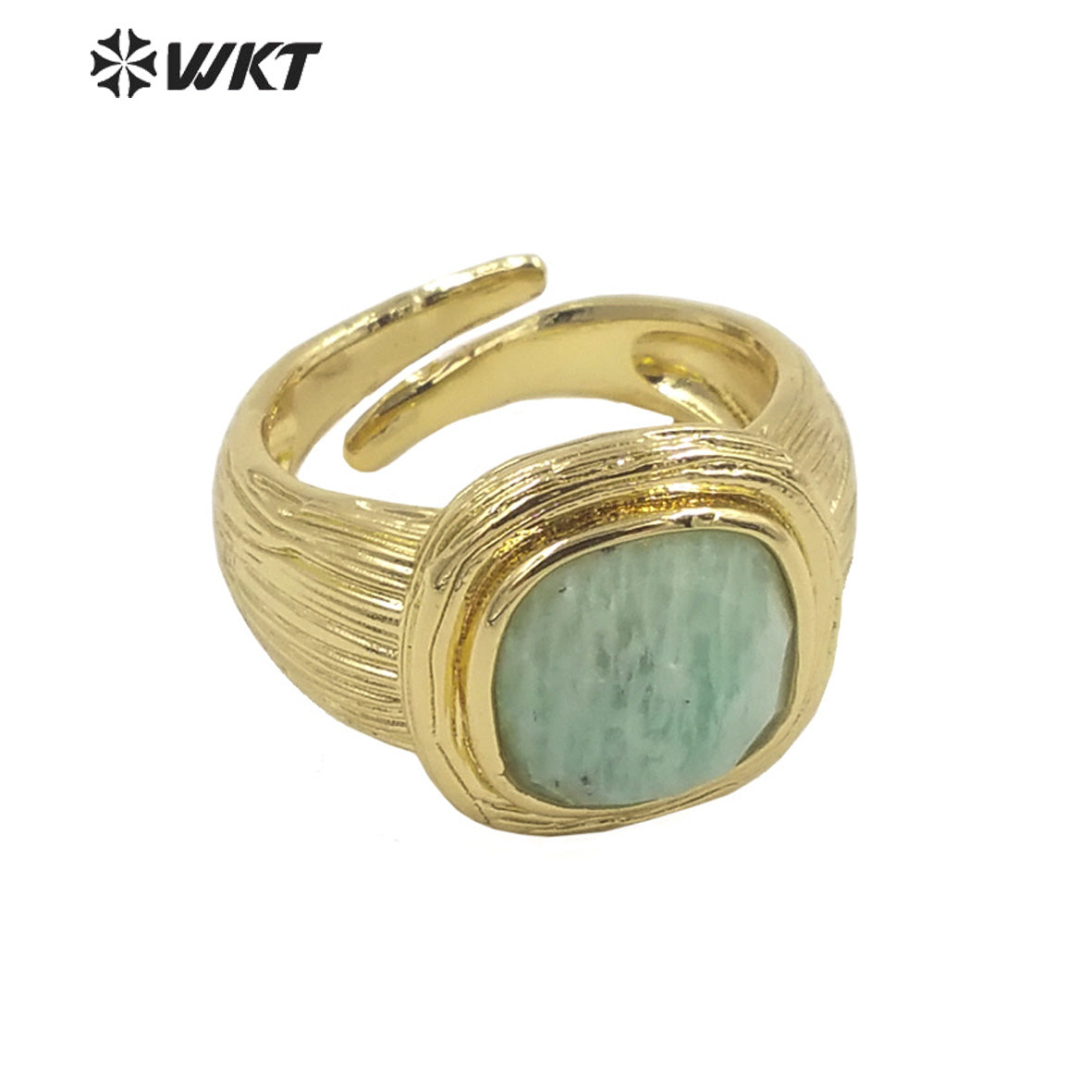 WT-R455 New Design Satin Finished Simple Stone Women Ring 18k Gold Plated square Stone Gemstone Party Ring