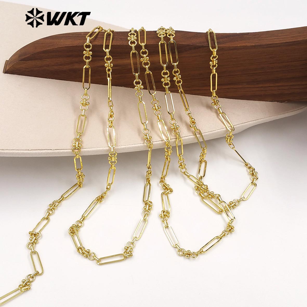 WT-BC276 Good Quality Yellow Brass Gold Electroplated Round And Rectangle Splicing Design Chain For Women Bracelets DIY