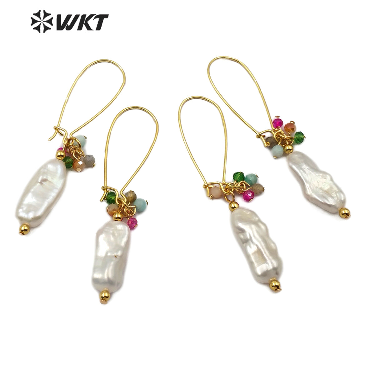 WT-E577 Hot-selling Natural Pearl Earring With Crystal Beads and Golden Bead Earrings Women Stylish Jewelry Earring