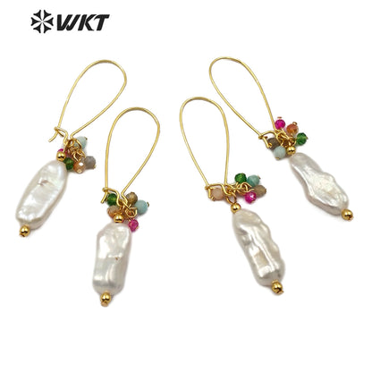 WT-E577 Hot-selling Natural Pearl Earring With Crystal Beads and Golden Bead Earrings Women Stylish Jewelry Earring