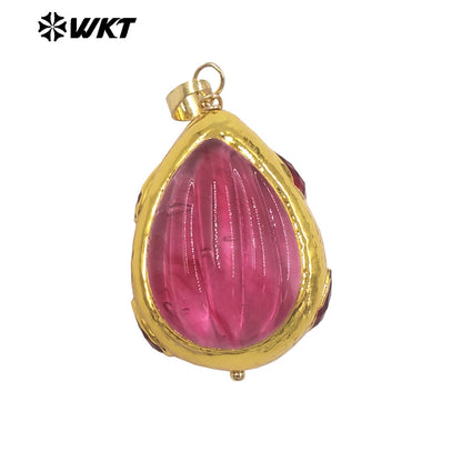 WT-P2071 Wonderful 18K Gold Electroplated Colorful Glaze Hand Carved Waterdrop Shape Pendants For Women Necklace DIY Making