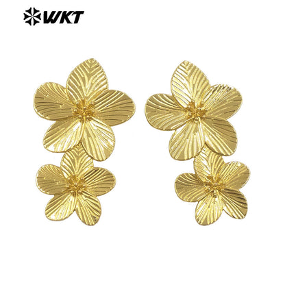 WT-E768 New Design Wholesale 18K Gold Plated and Silver Delicate Floral Connection Earrings for Women As Special Birthday Gifts