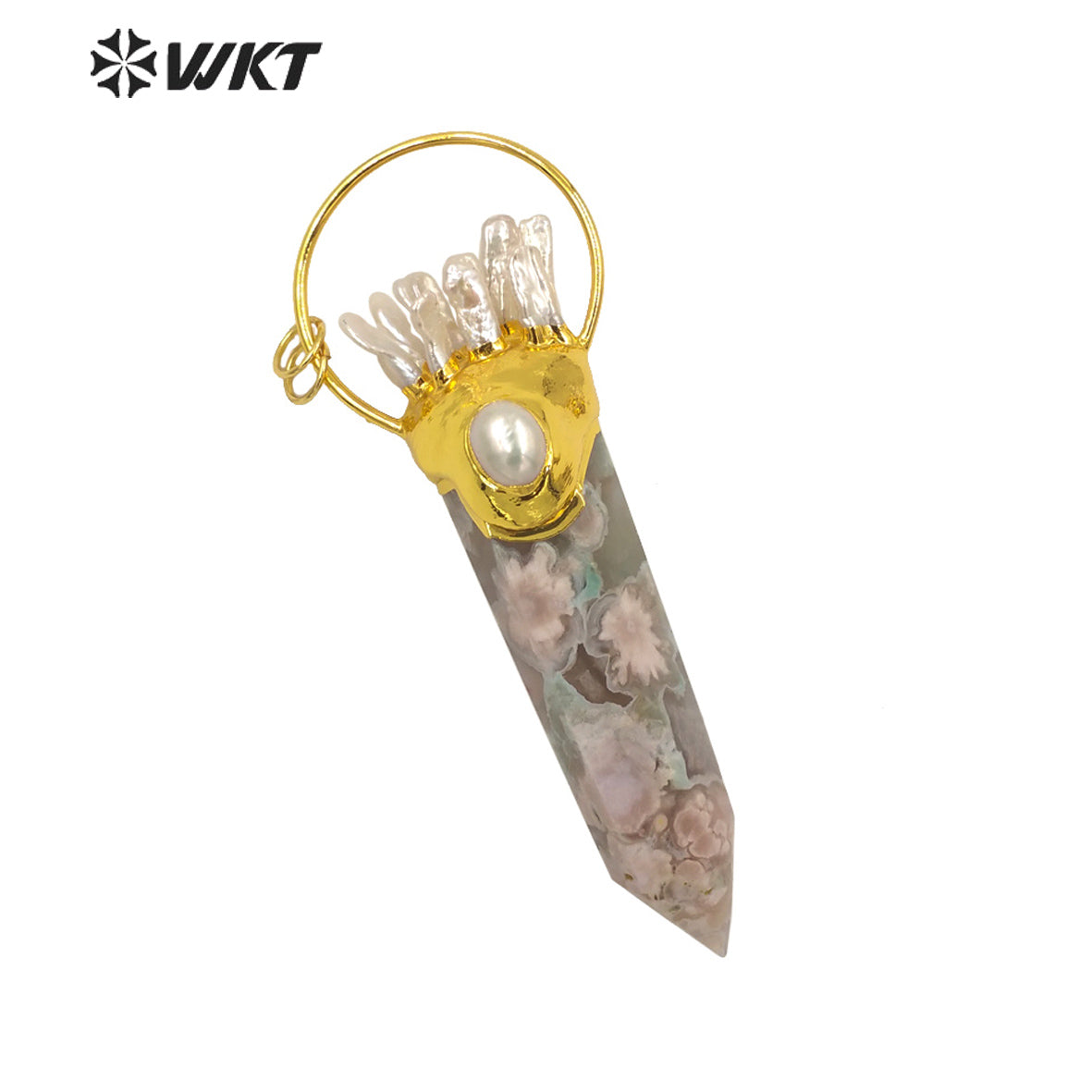 WT-P1679 Wholesale Fashion 18k Real Gold Plated Pearl and Cherry Agate Big Chunky Stone Pendant for Necklace Jewelry