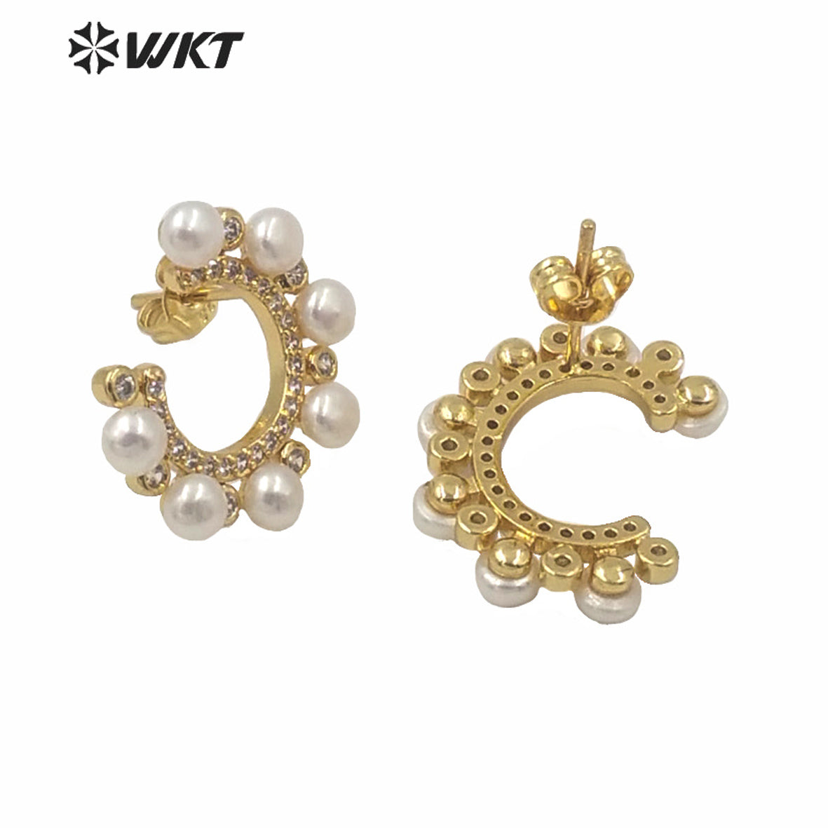 PWT-ME075 Amazing Gorgeous Real Freshwater Pearl C Shape Earrings Studs Fashion Women Crescent Horn Pearl Studs Boutique Quality