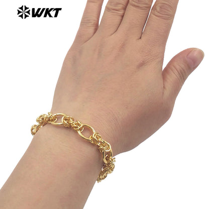 WT-JF354 Big 18k Real Gold Plated Resist Tarnished Custom Hand Make Knot Miami Cuban Chain Fashion Jewelry Bracelet for Women