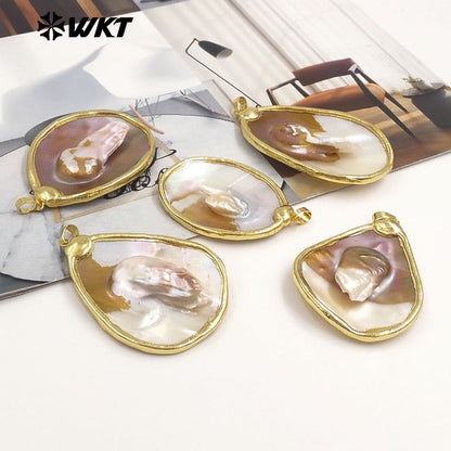 WT-JP410 Wholesale Fashion High Bright Randomly Shape Natural Mother of Pearl Pendant for Women Jewelry Design