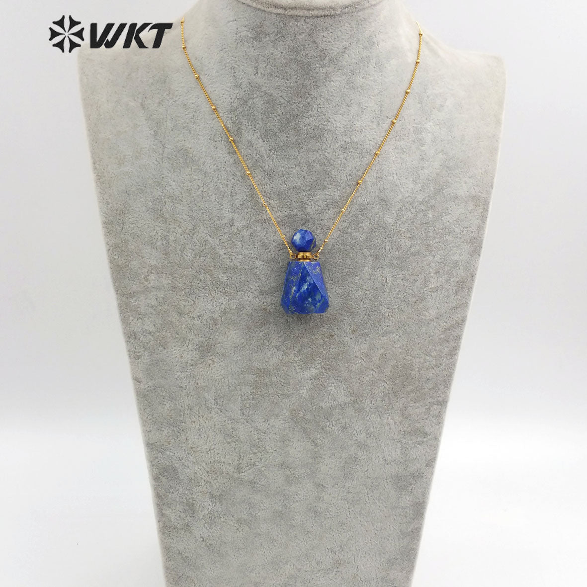 WT-N1162 Hot-sales Classic Fashion Gold Necklace with Natural Stone Perfume Bottle Pendant Real Gold Necklace