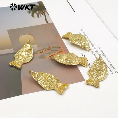 WT-P2115 High Quality 18K Gold Electroplated Yellow Brass Fish Metal Pendant For Handmade Necklace Decorative Findings