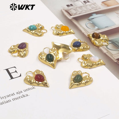 WT-P2132 Exquisite Unique 18K Gold Plated Natural Gemstones Heart Shape Little Charms Pendants For Women Jewelry Decorative