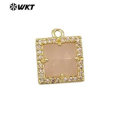 WT-P1994 Wholesale Jewelry Colorful Square Shape Gemstone Tiny Pendant With Zircon Paved Earring Fine Accessory Making
