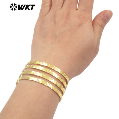 WT-B658 Wholesale Fashion Gold Plated Multi Layer Simple 18K Yellow Brass Metal Resist Tarnishable Big Bangle