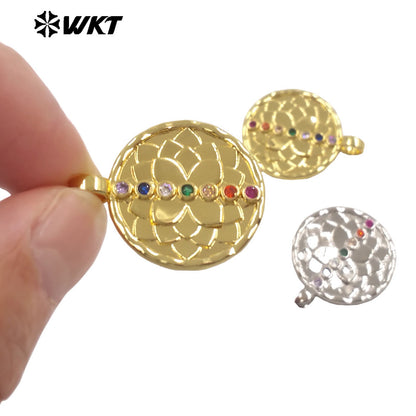 WT-MP329 New Arrival Silver Gold Plated Yellow Brass And Colorful Zircon Round Pendants For Fashion Unique Jewelry Design