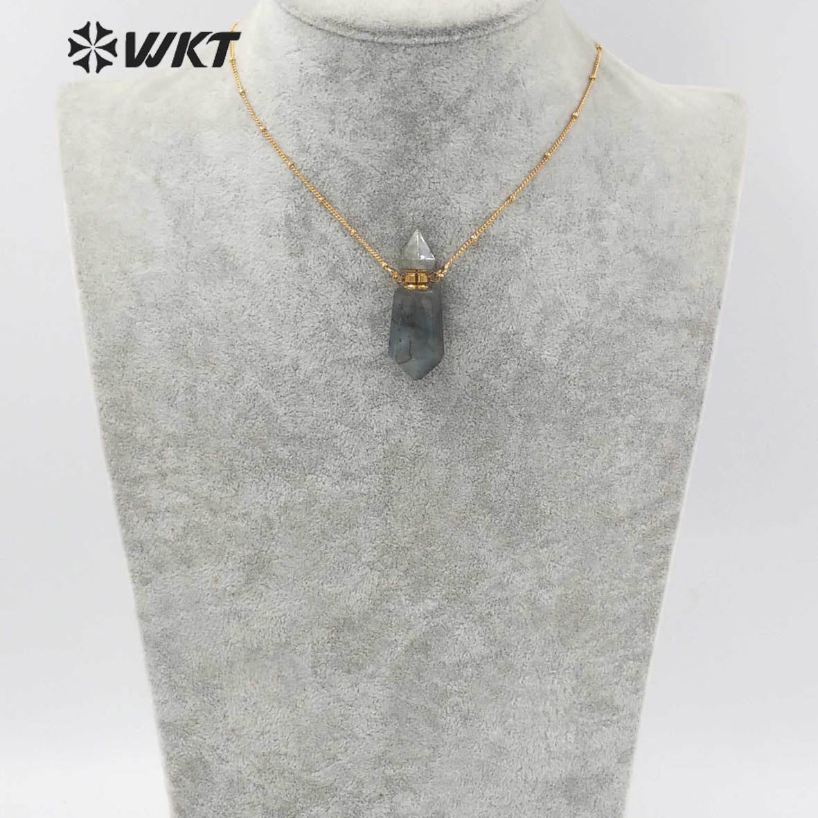 WT-N1355 WKT 2022 Special Natural Stone Labradorite Perfume Bottle Pendant Necklace Noble Style Stone Pendant Women Necklace