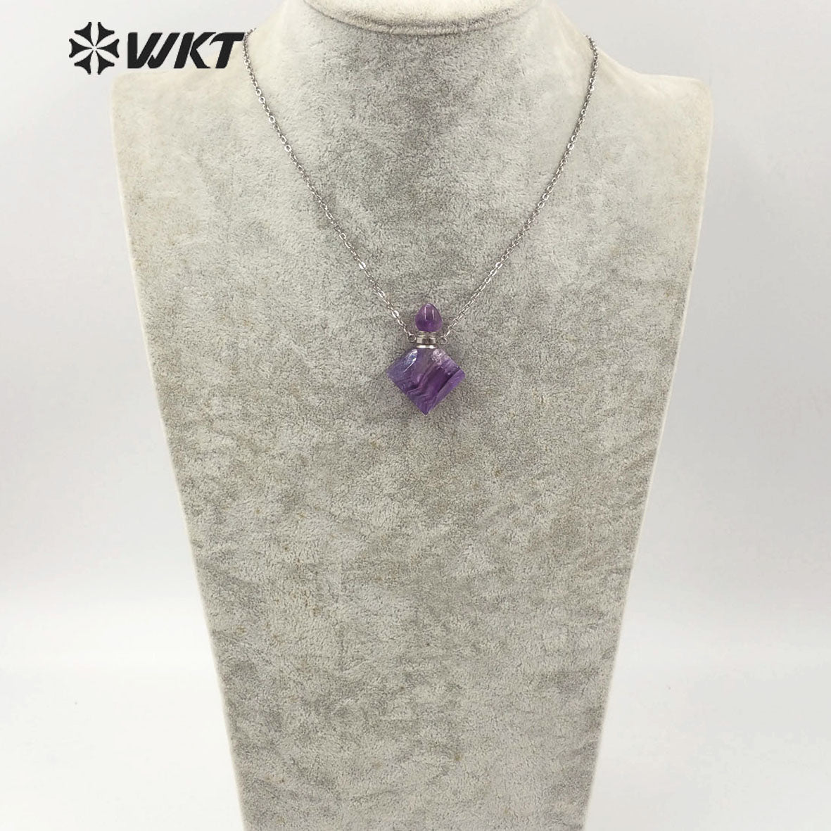 WT-N1191 Newest Natural Gemstone Perfume Bottle Necklace Elegant Silver or Gold Plated Women Perfume Bottle Necklace