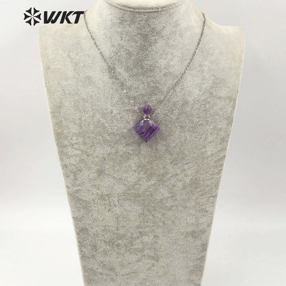 WT-N1191 Newest Natural Gemstone Perfume Bottle Necklace Elegant Silver or Gold Plated Women Perfume Bottle Necklace