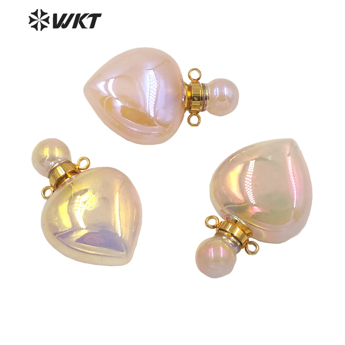 WT-P1647 Wholesale New Color Natural Rose Quartz Stone with Aura Heart Pendant Women Fashion Gold pink Aura Heart Perfume Bottle