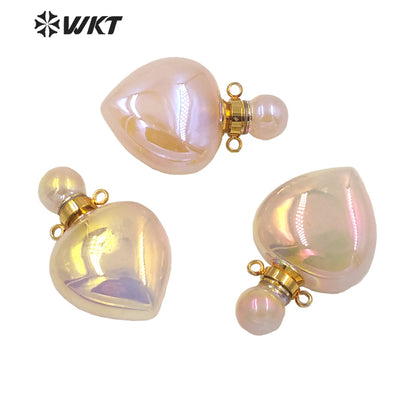WT-P1647 Wholesale New Color Natural Rose Quartz Stone with Aura Heart Pendant Women Fashion Gold pink Aura Heart Perfume Bottle
