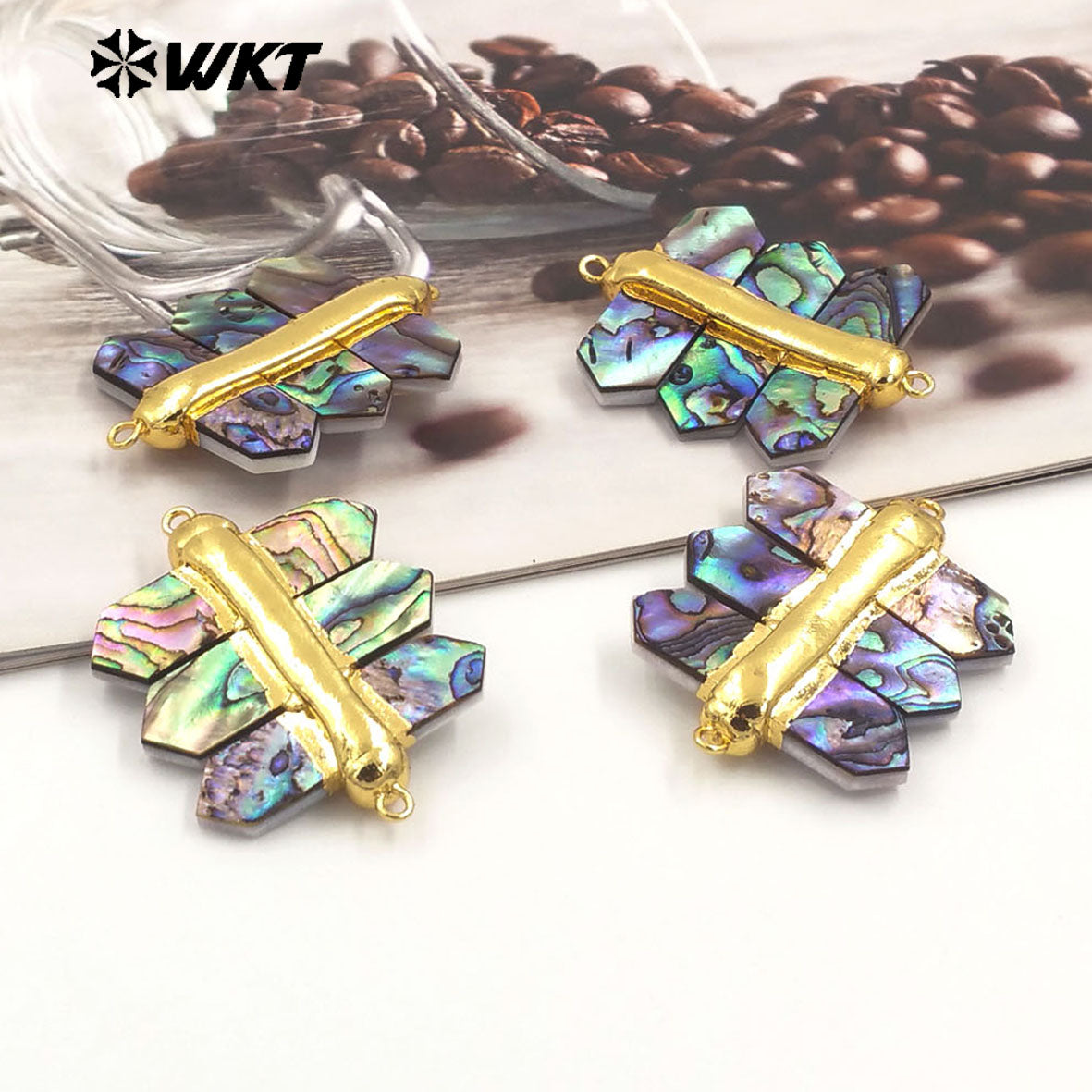 WT-PC010 Wholesale Double Point Natural Abalone Shell Jewelry Finding Connectors for Necklace Charms