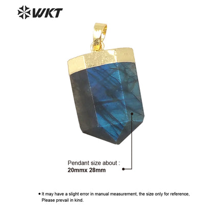 WT-P1844 WKT Newest Design Double Faceted Hexagon Shape Natural Labradorite Pendant 18k Gold Flash Stone Pendant