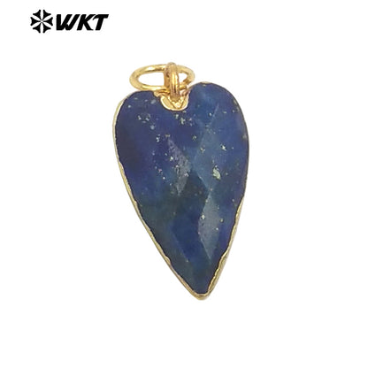 WT-P1965 Wholesale Fashion Gold Plated Long Drop Hand Carved Double Faceted Heart Stone Jewelry Pendants
